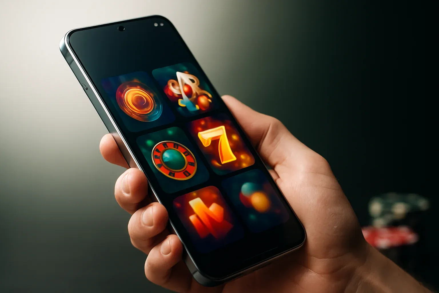 Flagship Android smartphone displaying a vivid premium casino app interface